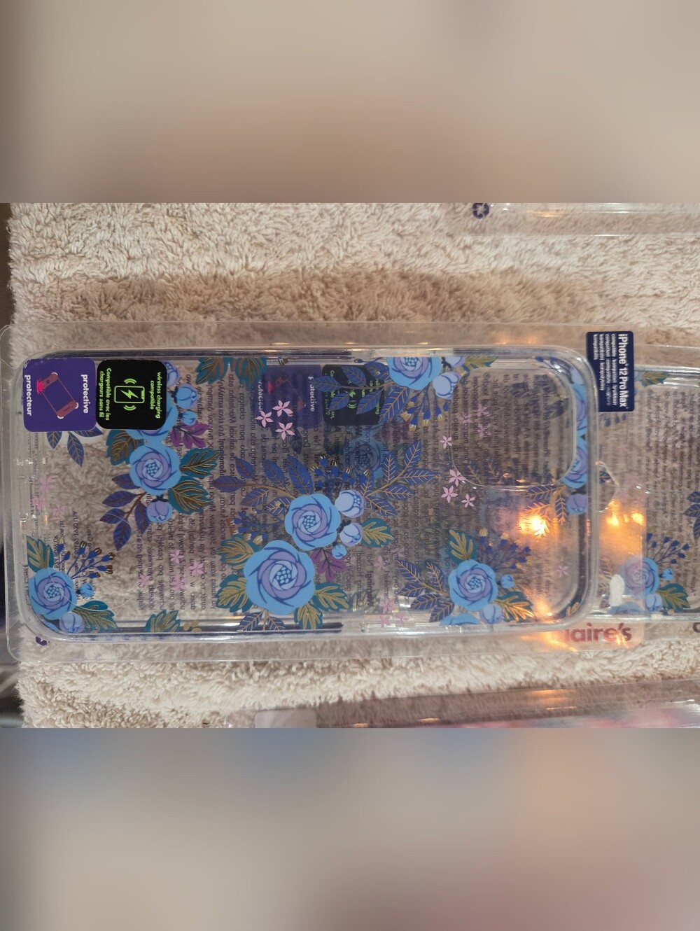 Claire's Clear Phone Case with Blue Floral Rose Design